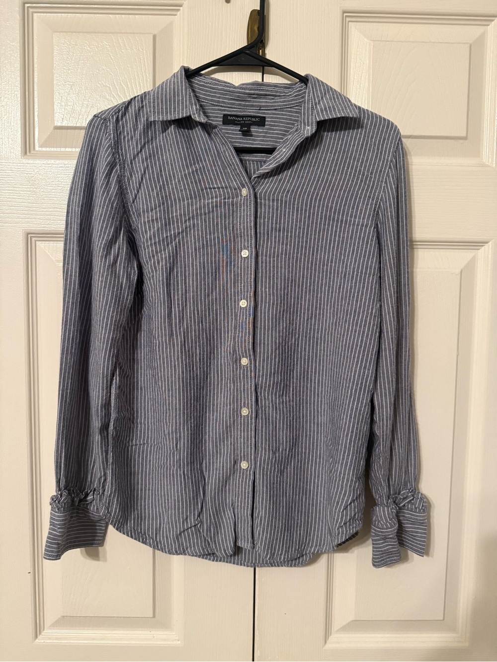 Banana Republic Blue and White Striped Button-Down Shirt